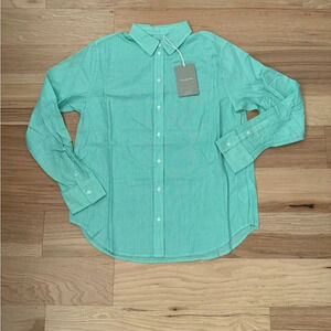 Everlane Classic Preppy Button Down Pinstripe top Size 6 Mint Green Cotton